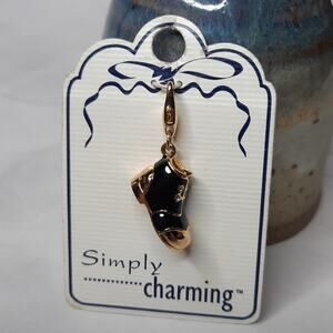 Vintage Simply Charming Black and Gold Boot Charm